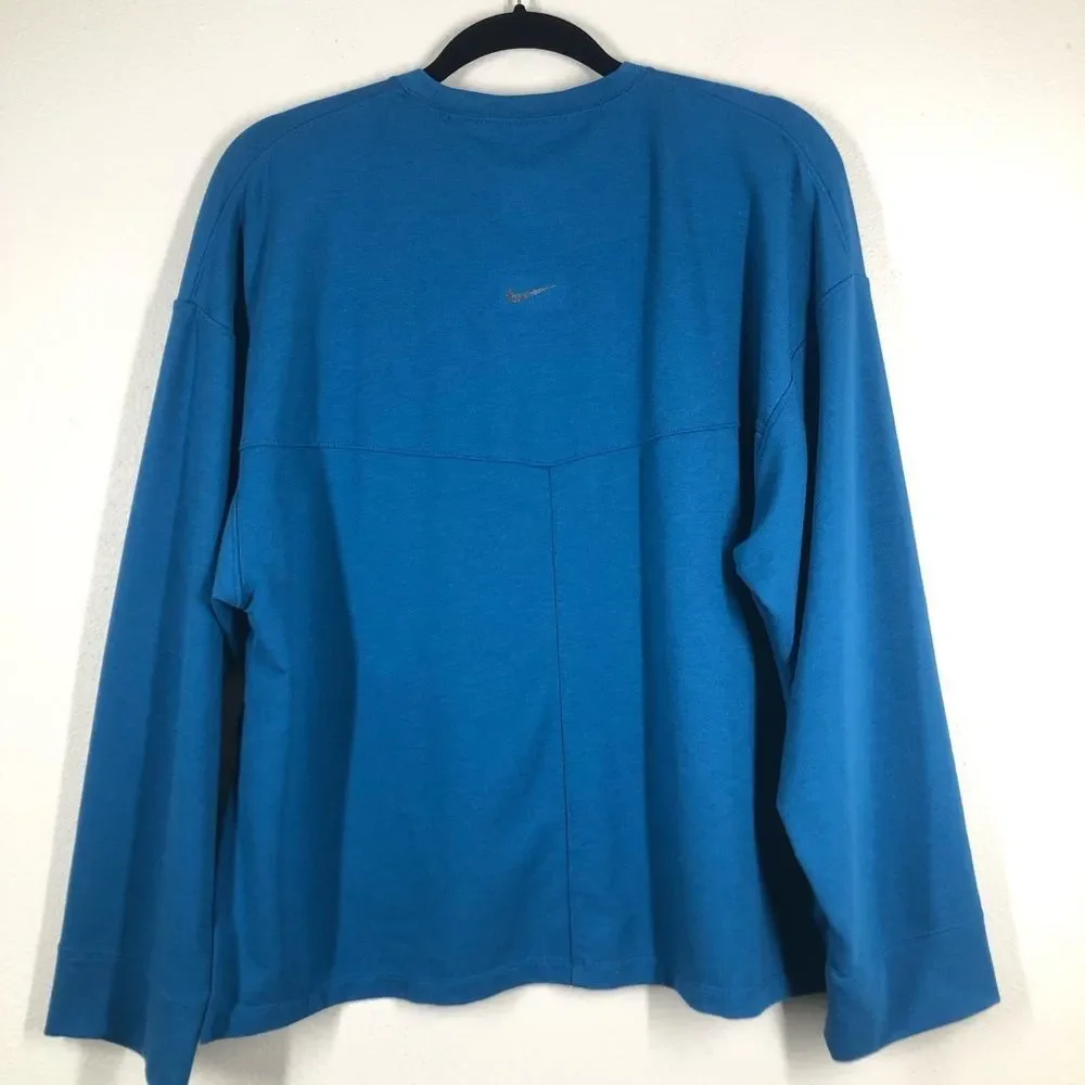 Nike Yoga Women Dry-Fit Fleece Crew Neck Sweatshirt Teal Medium